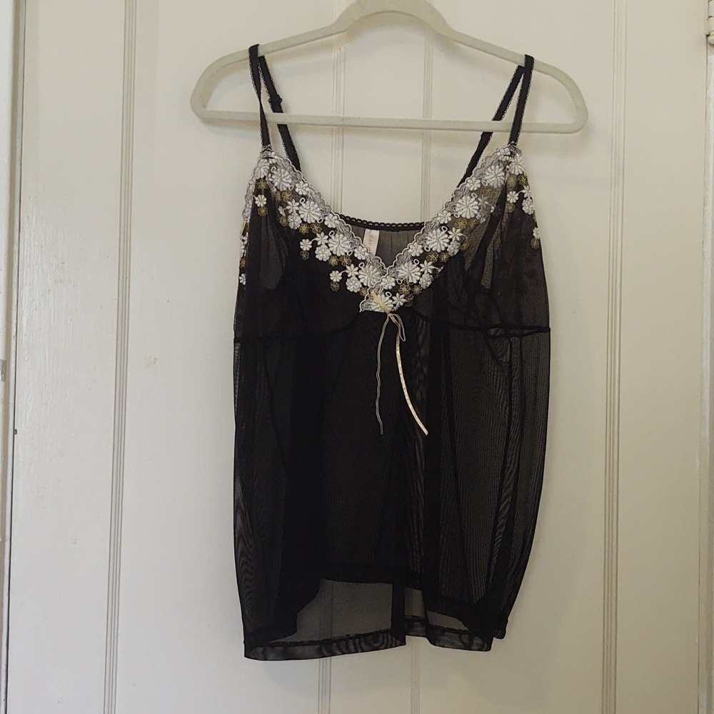 Cacique Embroidered Black Babydoll Lingerie Top Sz 18/20